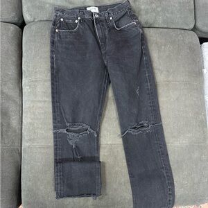 Agolde Black Slim Straight Distressed Jeans